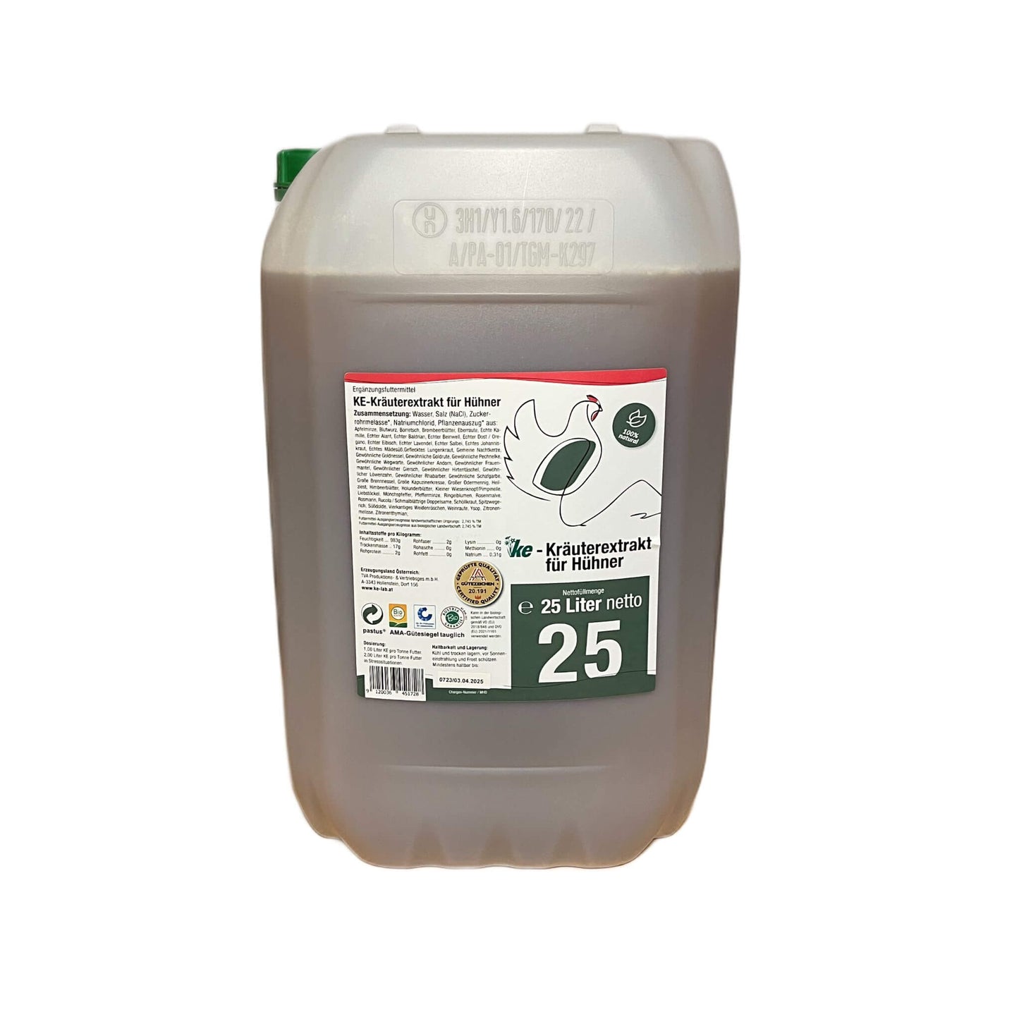 KE-Kräuterextrakt fĂźr Huehner 25l DE-ĂKO-012