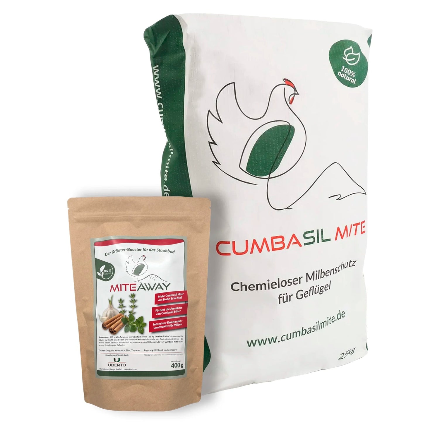 Cumbasil Mite 25kg & MITEAWAY 400g  - Das DUO für chemielosen Milbenschutz und Pflege